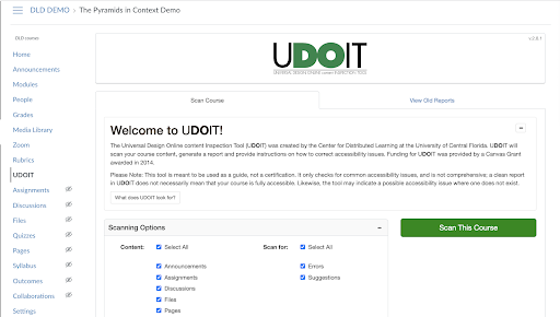 Screenshot of UDOIT interface